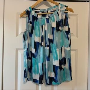 Kasper Aqua and Navy sleeveless Striped Blouse Women’s Size US Small